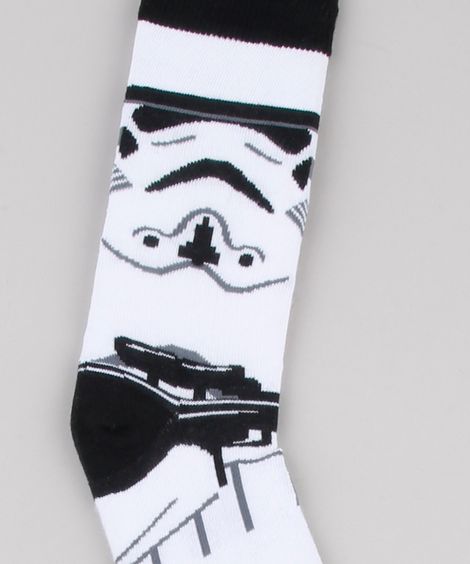 Meia Masculina Cano Alto Tal Pai Tal Filho Divertida Stormtrooper Star Wars Estampada Branca