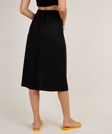 Saia Feminina Midi com Fenda Preta