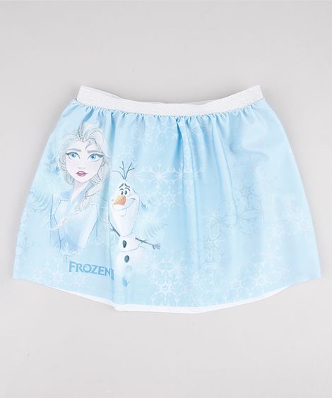 Saia Infantil Carnaval Frozen Estampada com Lurex Azul Claro