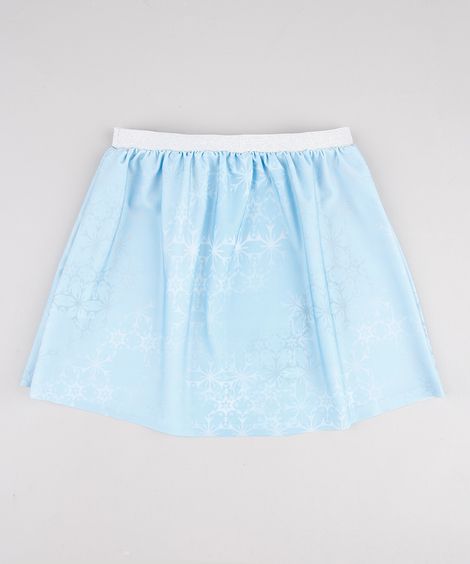 Saia Infantil Carnaval Frozen Estampada com Lurex Azul Claro