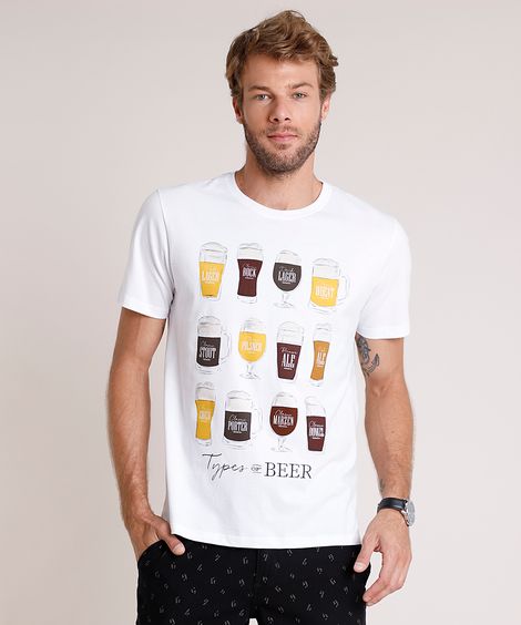 Camiseta Masculina Types of Beer Manga Curta Gola Careca Branco