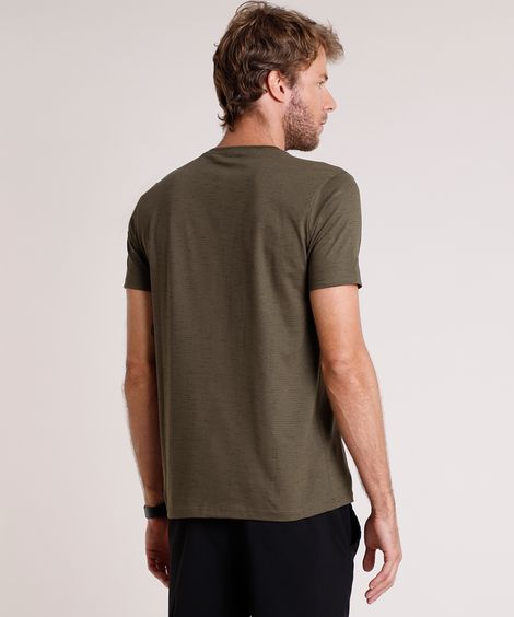 Camiseta Masculina Básica com Bolso Manga Curta Gola Careca Verde Militar 1