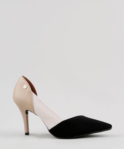 Scarpin Feminino Vizzano Salto Alto com Recorte em Vinil  Bege