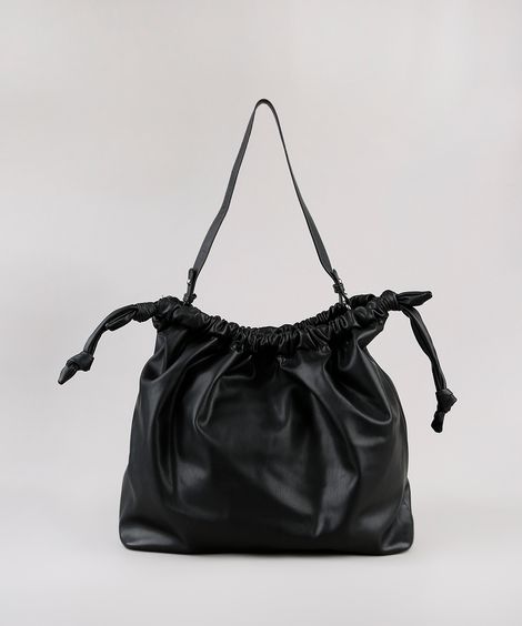 Bolsa de Ombro Feminina Grande com Nó Preta