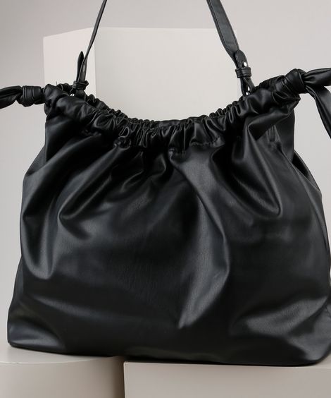 Bolsa de Ombro Feminina Grande com Nó Preta