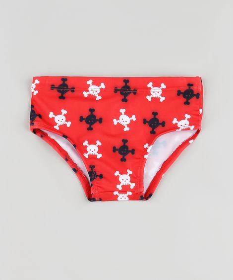 Sunga Infantil Slip Estampada de Caveira com Proteção UV50+ Vermelha