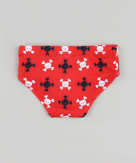 Sunga Infantil Slip Estampada de Caveira com Proteção UV50+ Vermelha