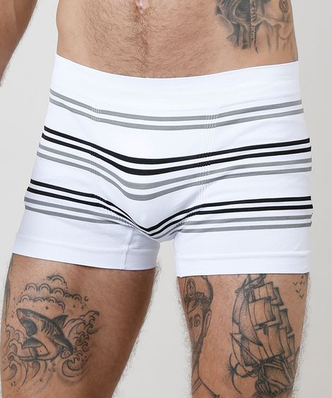Cueca Masculina Boxer Sem Costura Listrada Branca