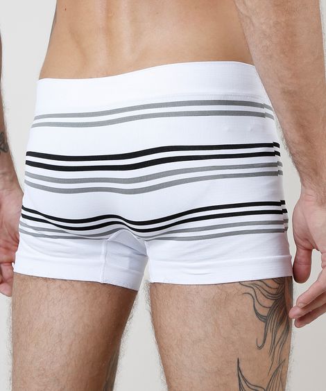Cueca Masculina Boxer Sem Costura Listrada Branca