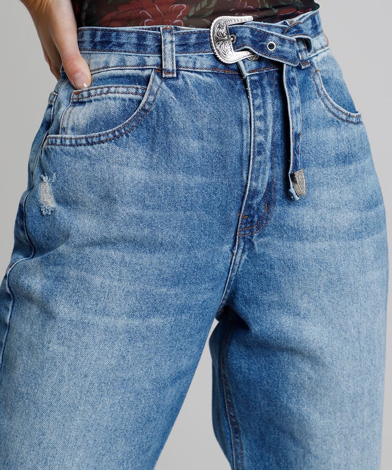 Calca-Jeans-Feminina-Mom-Cintura-Super-Alta-Destroyed-com-Cinto-Azul-Medio-9889888-Azul_Medio_4