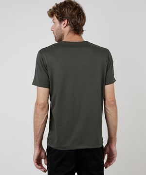 Camiseta Masculina Básica Manga Curta Gola Portuguesa Verde Militar