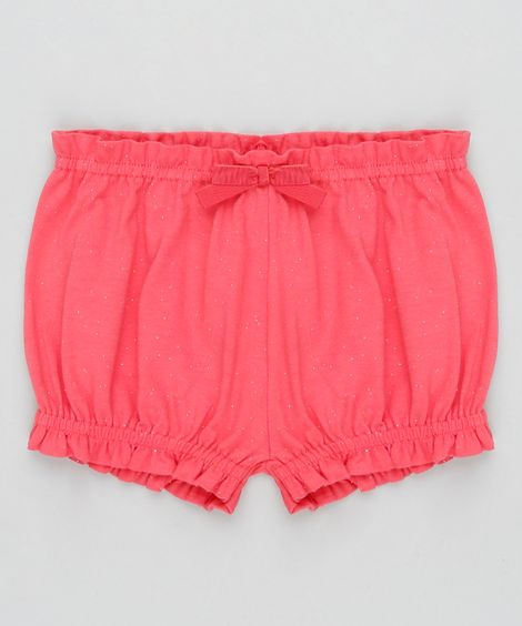 Short Infantil Balonê com Glitter e Laço Rosa Escuro