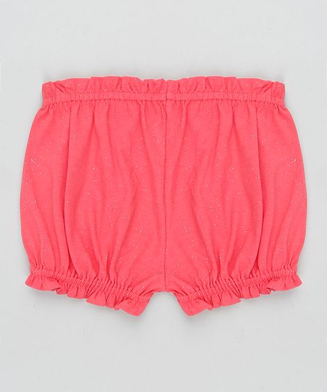 Short Infantil Balonê com Glitter e Laço Rosa Escuro