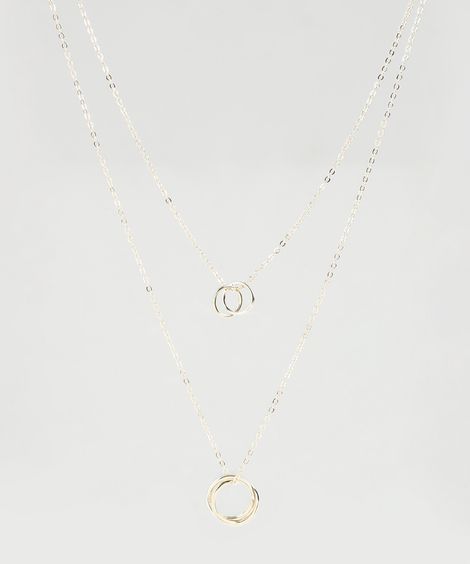 Colar Feminino Duplo Folheado com Argolas Dourado