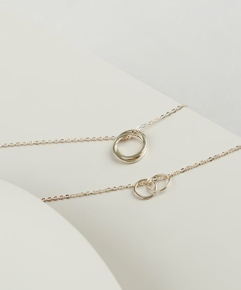 Colar Feminino Duplo Folheado com Argolas Dourado