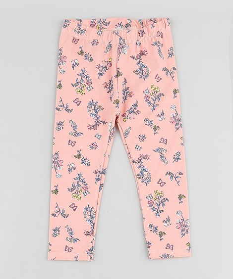 Calça Legging Infantil Básica Estampada Floral Coral