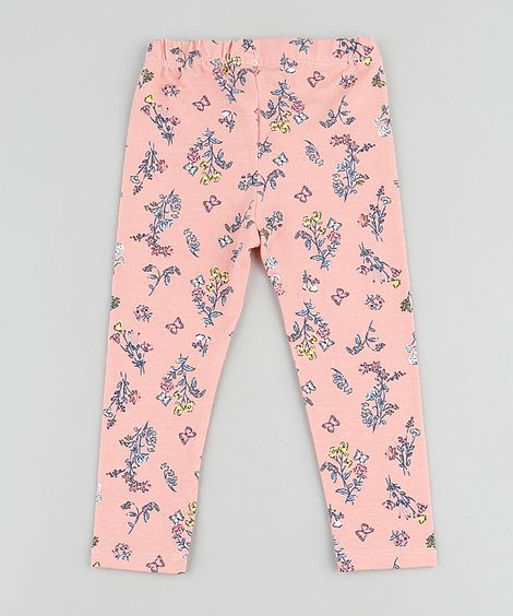 Calça Legging Infantil Básica Estampada Floral Coral