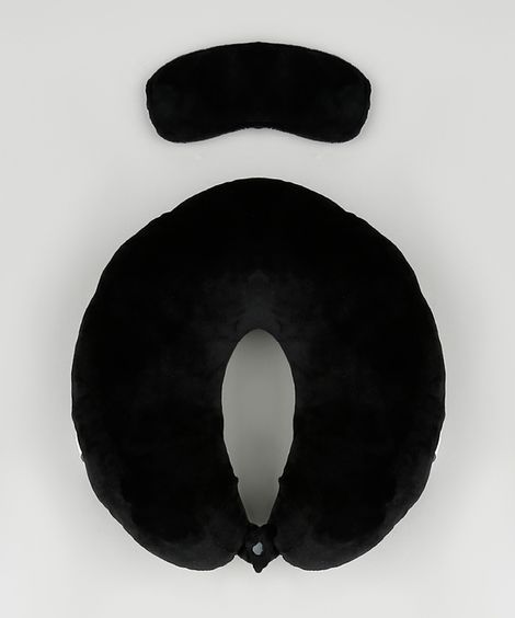 apoio de pescoço com máscara de dormir preto