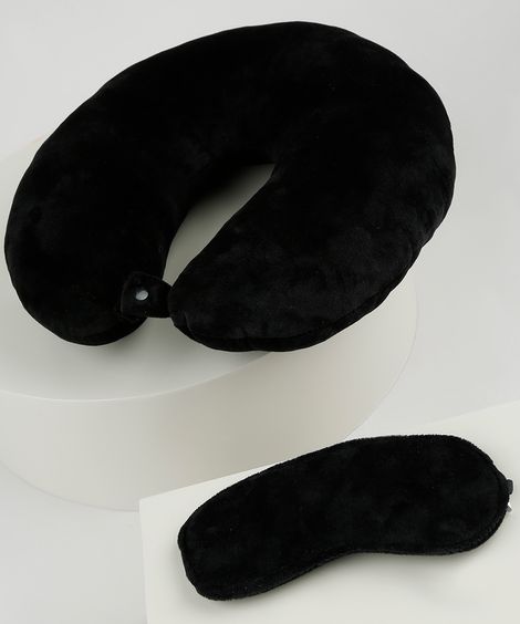 apoio de pescoço com máscara de dormir preto