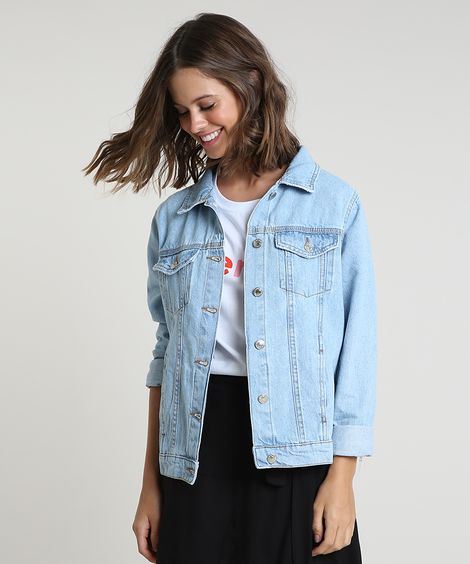 Jaqueta Jeans Feminina com Bolsos Azul Claro