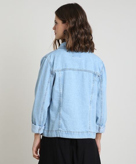 Jaqueta Jeans Feminina com Bolsos Azul Claro