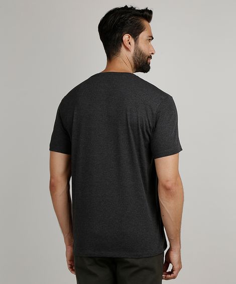 Camiseta Masculina Básica Manga Curta Gola V Cinza Mescla Escuro