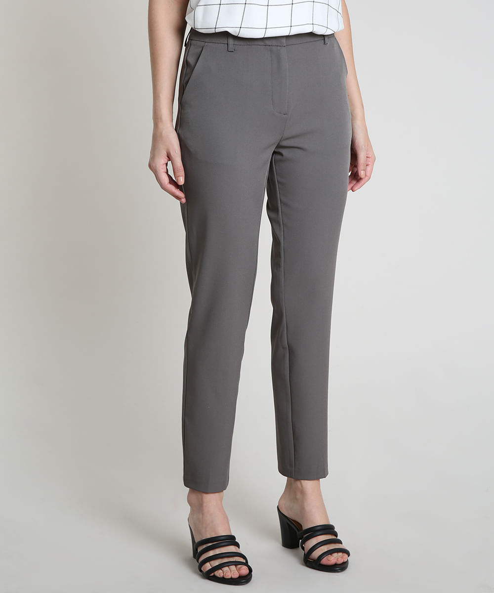 Calça Social Feminina Alfaiatada Reta Chumbo Menor preço em Calça Social Feminina Alfaiatada Reta Chumbo