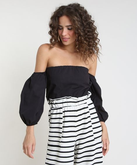Blusa Feminina Ombro a Ombro Manga Bufante Preta