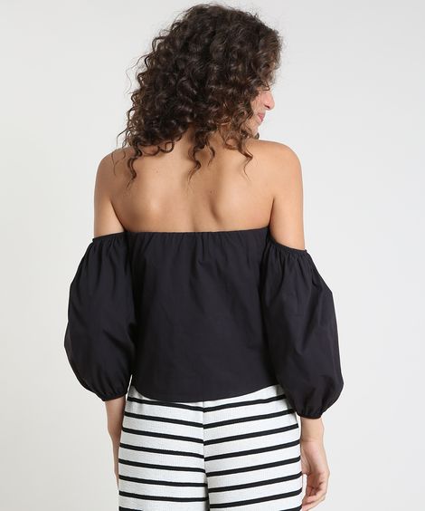 Blusa Feminina Ombro a Ombro Manga Bufante Preta