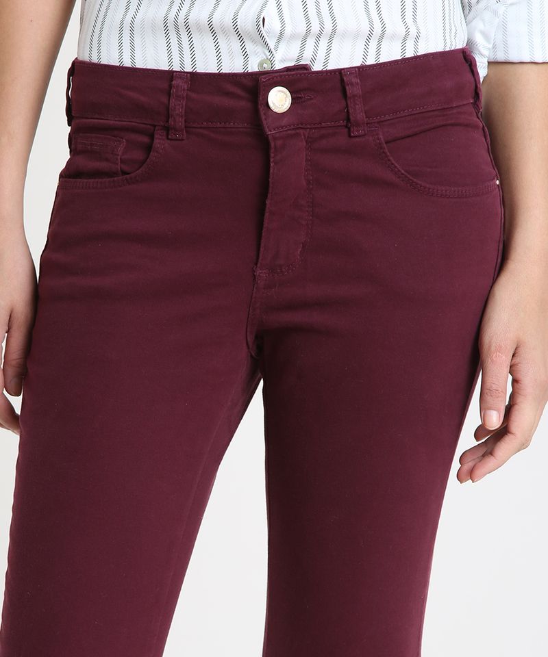 Calça vinho feminina cintura hot sale alta