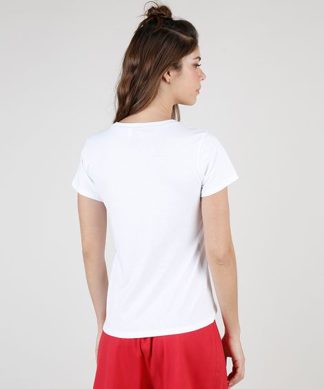 Blusa Feminina "France Mademoiselle" Manga Curta Decote Redondo Branca