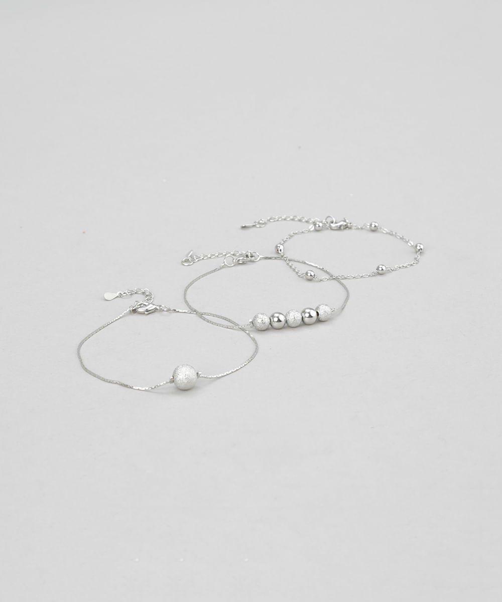 Kit de 3 Pulseiras Prateada