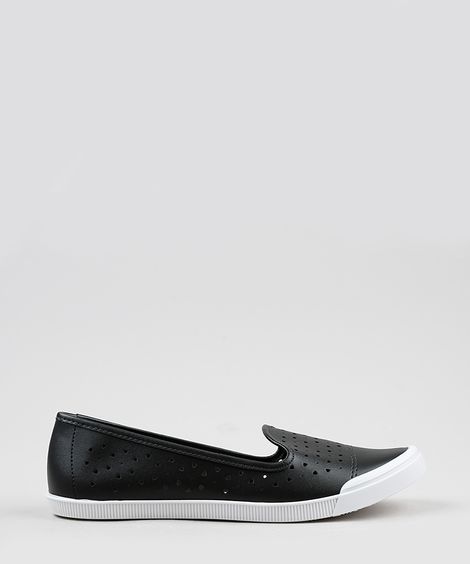 Slipper Feminino Moleca com Micro Vazados de Coração Preto