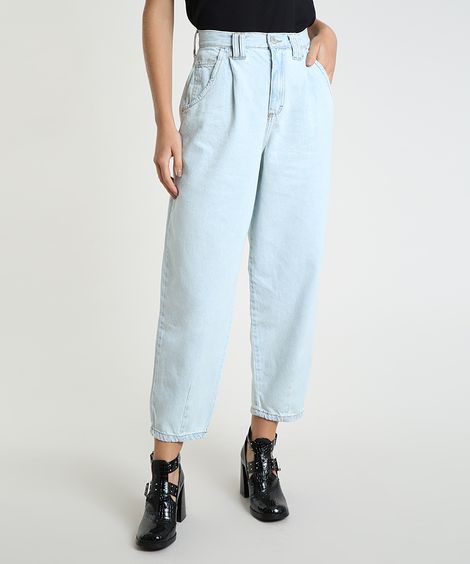 Calça Jeans Feminina Baggy Cintura Super Alta Azul Claro