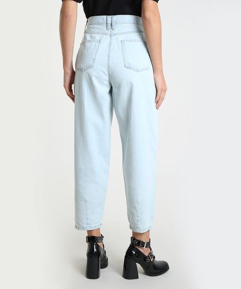 Calça Jeans Feminina Baggy Cintura Super Alta Azul Claro