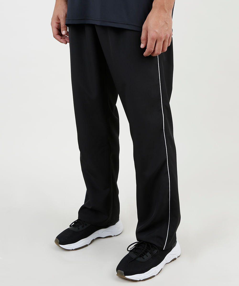 calça masculina esportiva ace básica com vivo contrastante preta - C&A