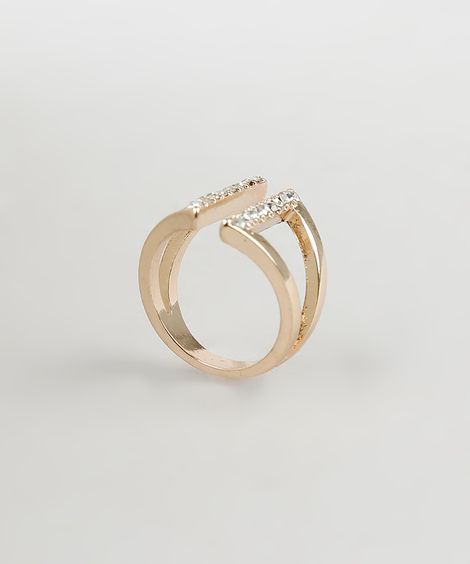 Anel Feminino com Strass Dourado