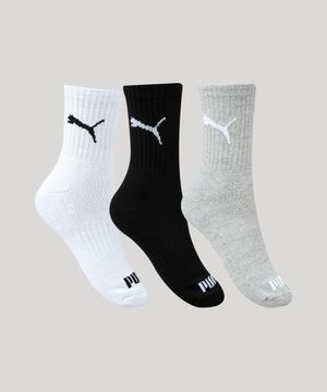 Kit de 3 Pares de Meias Masculinas Cano médio Puma Branco