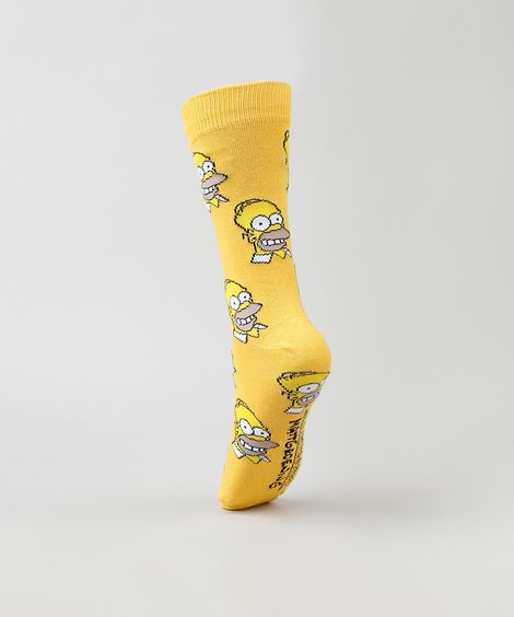 Meia Masculina Carnaval Cano Alto Divertida Homer Simpson Estampada Mostarda - 41-43