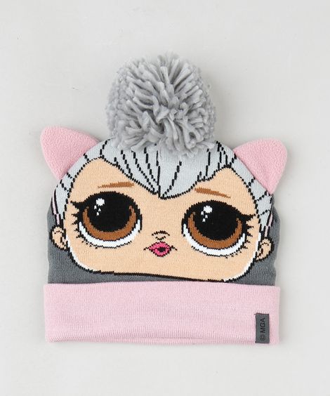 Gorro Infantil LOL Surprise em Tricô com Pompom Cinza
