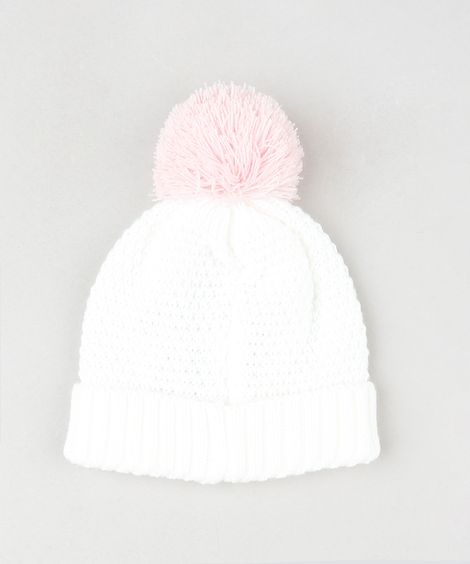 Gorro Infantil Minnie em Tricô com Pompom Off White