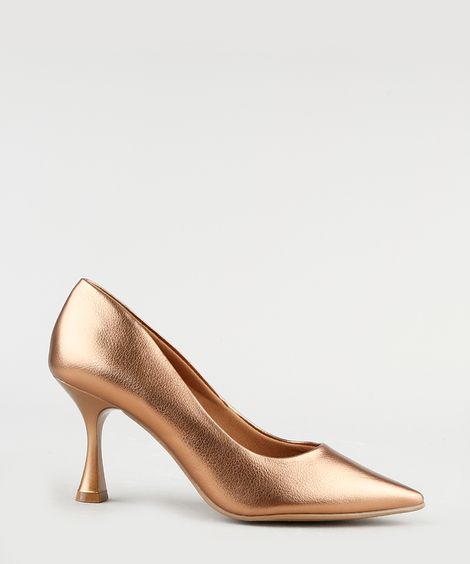 Scarpin Feminino Oneself Bico Fino Salto Taça Metalizado Cobre