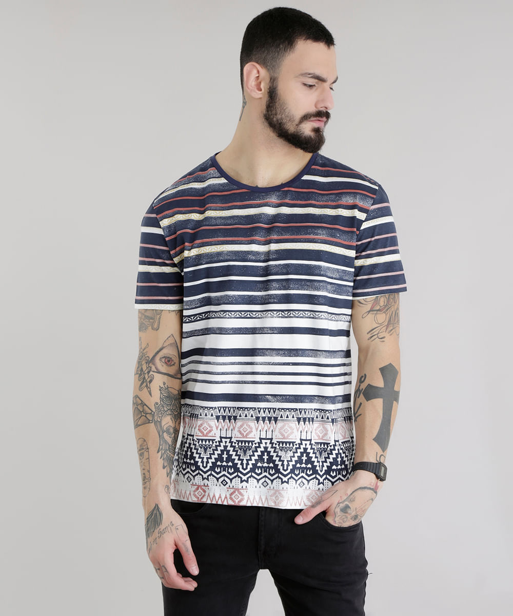 camiseta listrada azul marinho