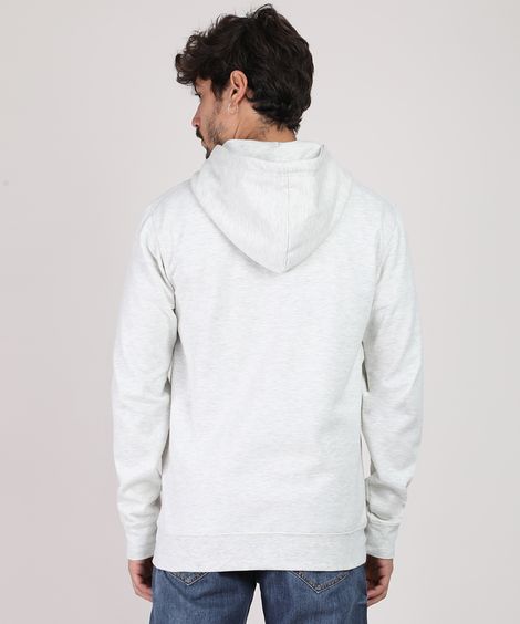 Blusão Masculino Básico em Moletom com Capuz e Bolso Branco