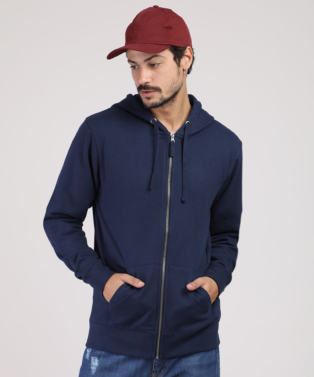 navy blue zip up moletom com capuz men's