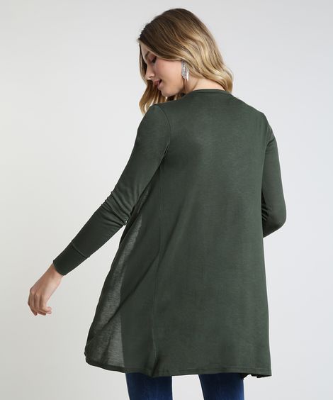 Capa Feminina Longa em Tricô Verde Escuro
