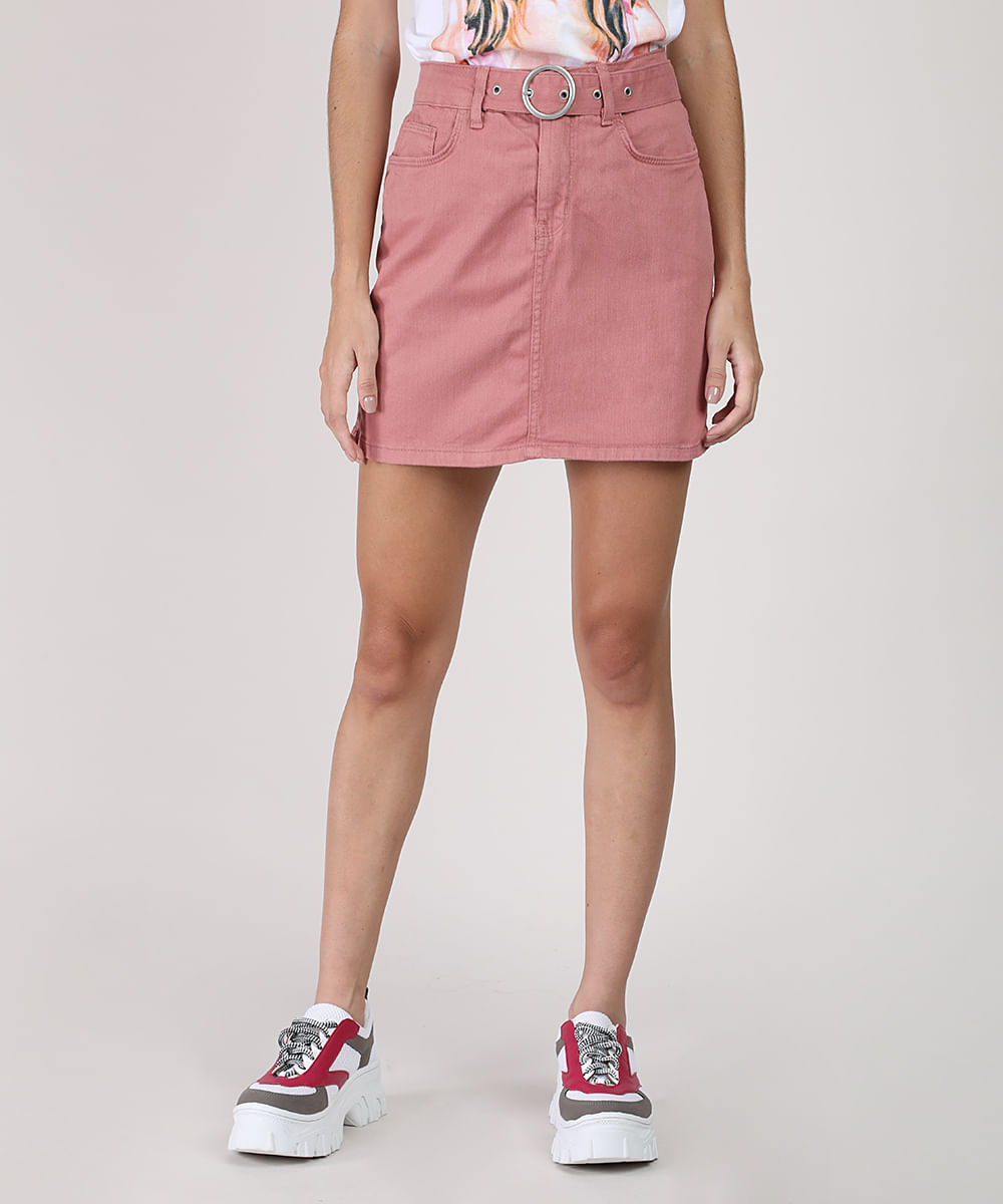 Saia-de-Sarja-Feminina-Curta-com-Cinto-Rosa-9933125-Rosa_1