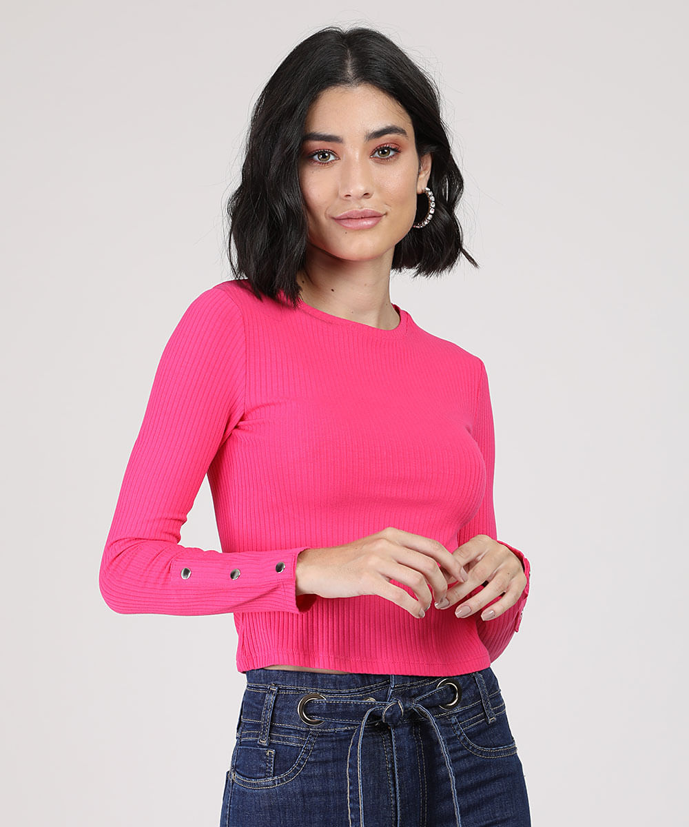 blusa pink manga longa