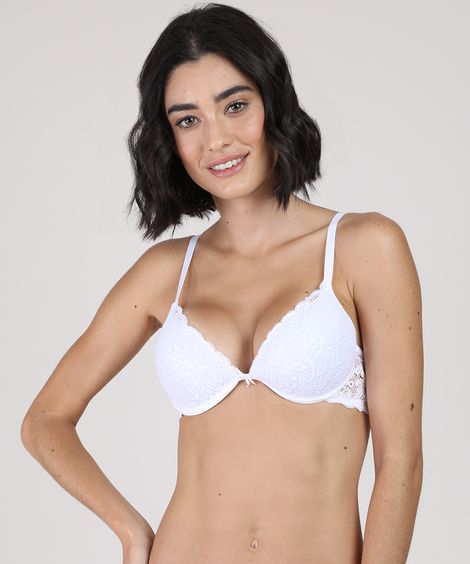 Sutiã Push Up em Renda com Bojo e Aro Branco