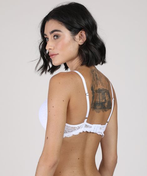 Sutiã Push Up em Renda com Bojo e Aro Branco